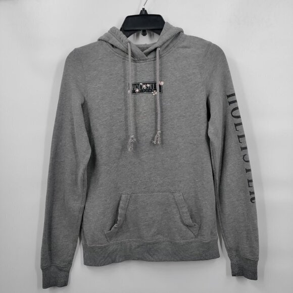 Hollister Kangaroo Logo Print Fleece Boxy Hoodie Top Sweater XS Women Gray - Picture 1 of 9
